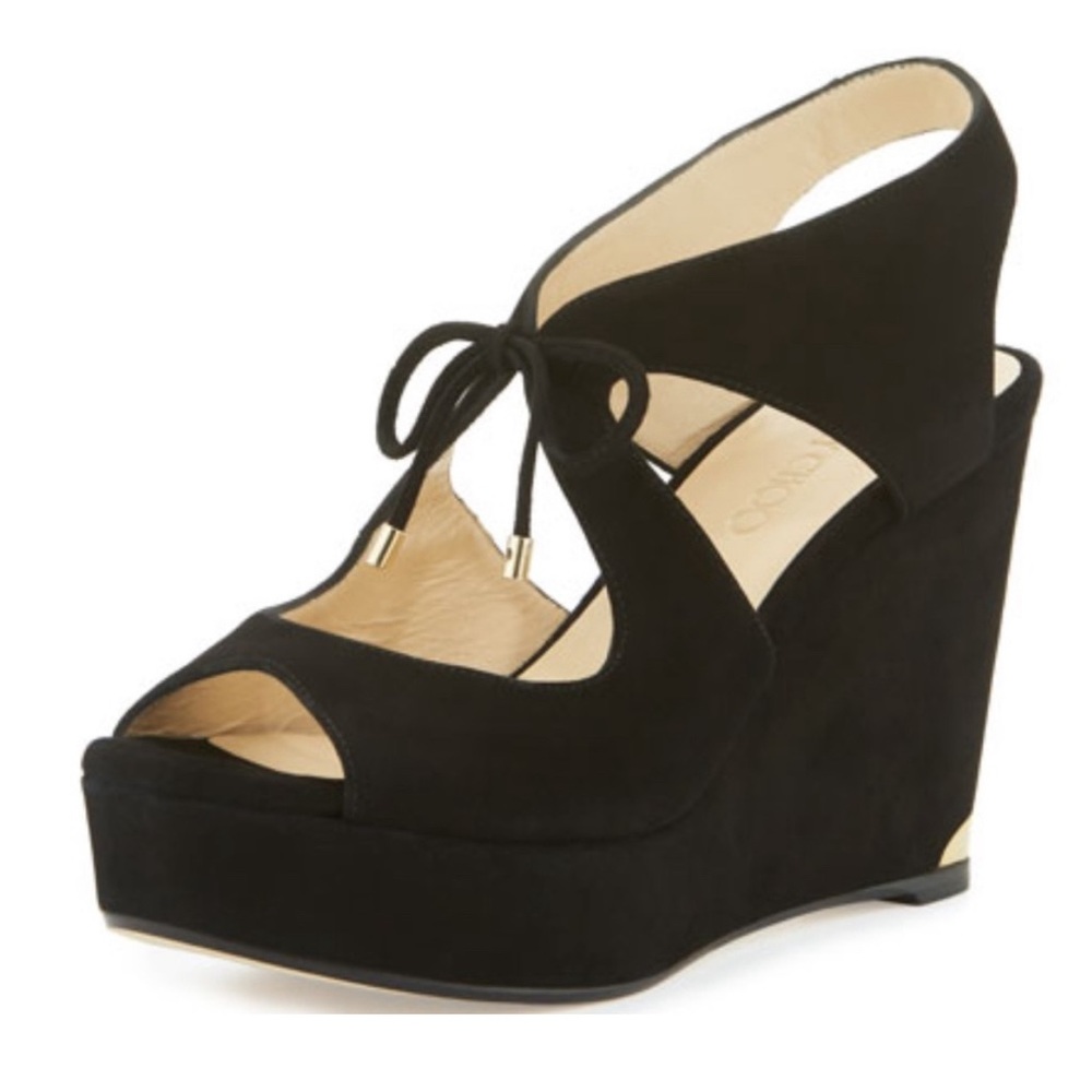 Jimmy Choo Nayeem Suede Tie Wedge Sandal